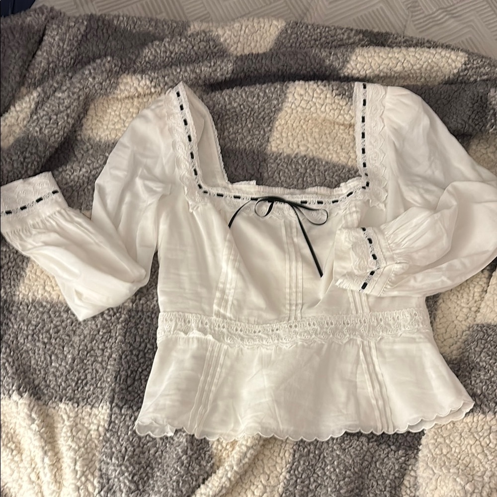 Reformation White Blouse with Black peasant top